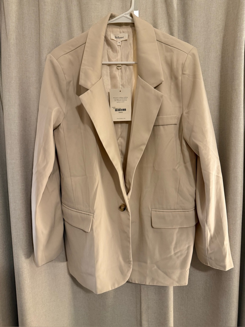 New Bohme Cream Tailored Single-Button Blazer M